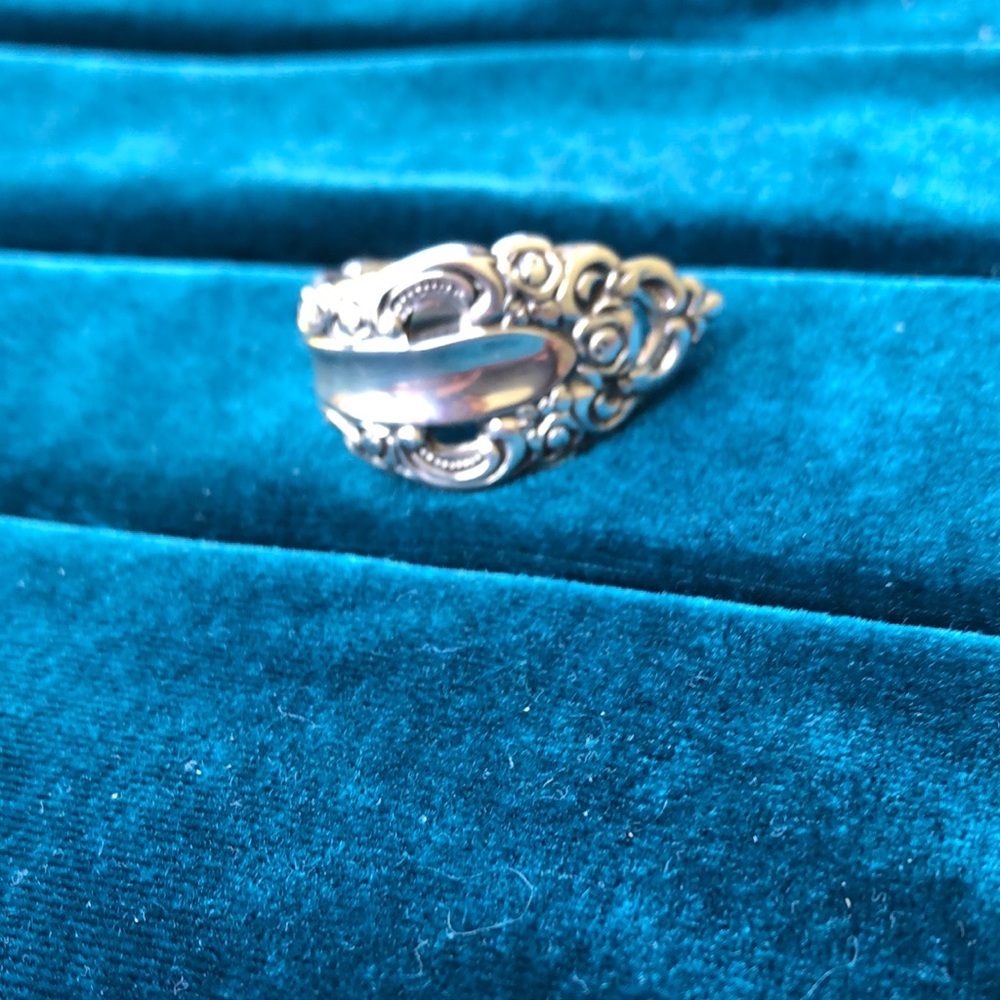 Elegant Vintage Handmade Silver Plated Floral/Filigree Spoon Ring